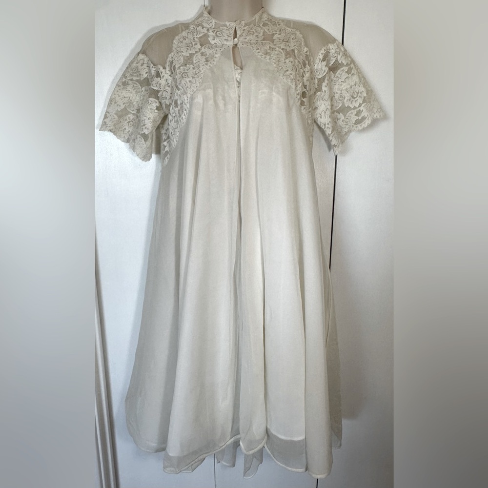 Antique Eyeful By Flaums Bridal Peignoir Sheer Chiffon Overlay English Lace Sz S